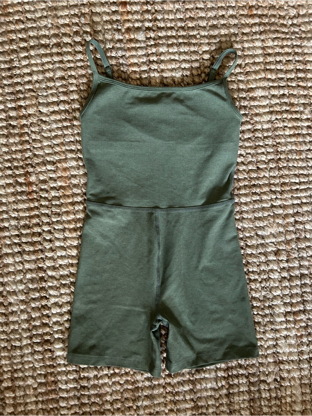 NWOT BEYOND YOGA SPACEDYE KEEP PACE BIKER JUMPSUIT - MOSS GREEN HEATHER